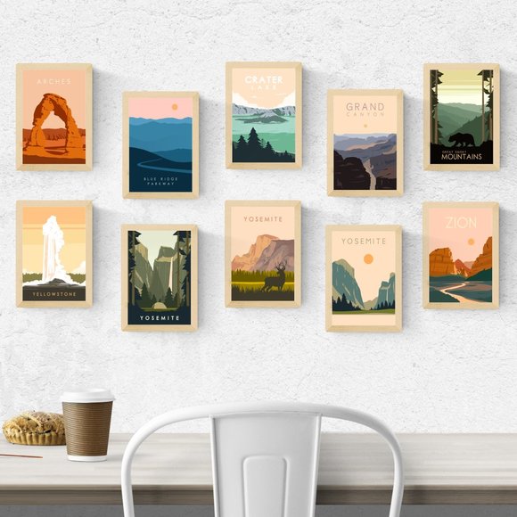 National Park Art Print Set of 10 4x6 | Postcard | Minimalist | National Park - Picture 1 of 2